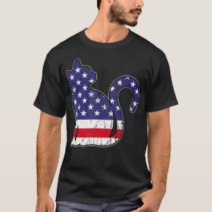 Kat op 4 juli Amerikaanse vlag Patriottisch Ka T-shirt