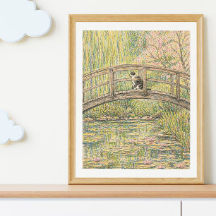 Kat op Brug Japanse Tuin Kunstprint Poster