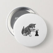 Kat op Chess met Chess-stuk bisschop Ronde Button 7,6 Cm (Voorkant /achterkant)