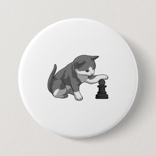 Kat op Chess met Chess-stuk bisschop Ronde Button 7,6 Cm (Voorkant)