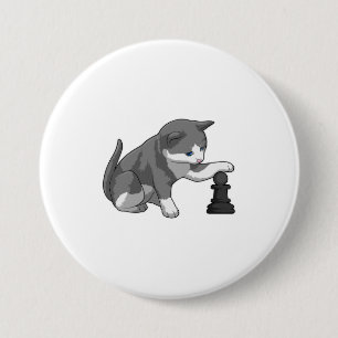 Kat op Chess met Chess-stuk bisschop Ronde Button 7,6 Cm