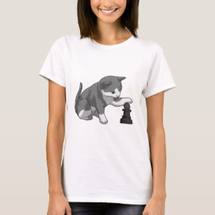Kat op Chess met Chess-stuk bisschop T-shirt