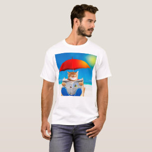 Kat op de beach leest de krant t-shirt