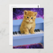 Kat op de blauwe piano briefkaart (Voorkant / Achterkant)