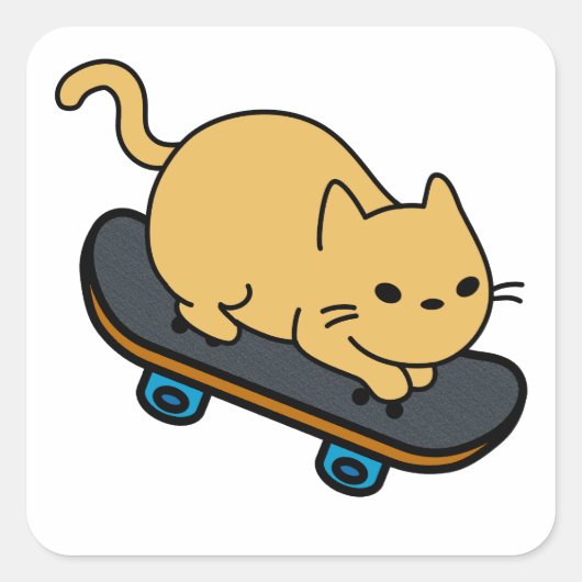 Kat op de Cartoon van het skateboard Kitten Skateb Vierkante Sticker (Voorkant)