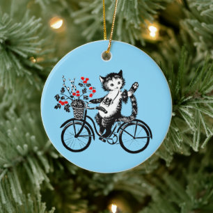 Kat op de fiets Keramisch Ornament