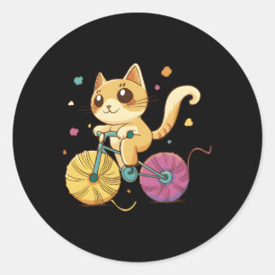 Kat op de fiets ronde sticker