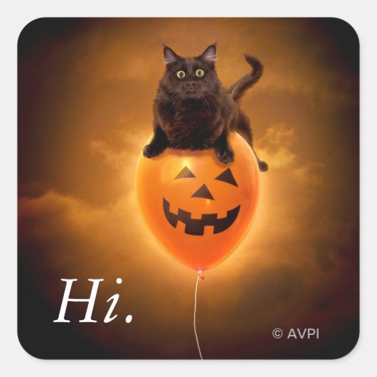 Kat op de Halloween-ballon Vierkante Sticker (Voorkant)