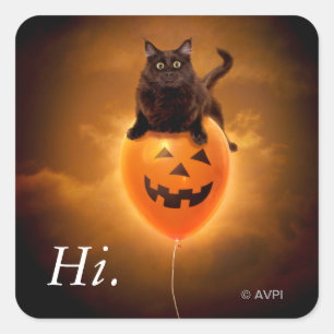 Kat op de Halloween-ballon Vierkante Sticker
