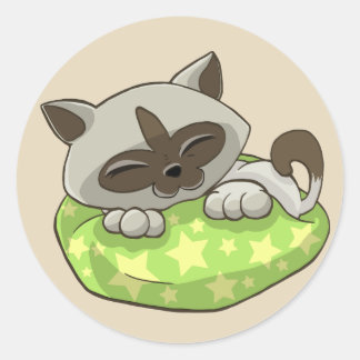 kat op de kussen ronde sticker