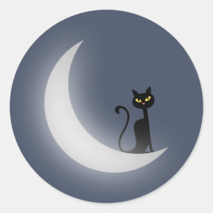 Kat op de maan ronde sticker