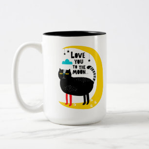 Kat op de maan tweekleurige koffiemok