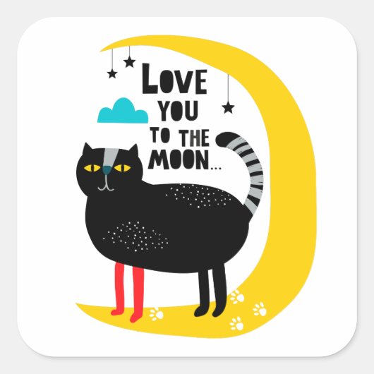 Kat op de maan vierkante sticker (Voorkant)