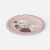 Kat op de telefoon papieren bordje (Gekanteld)