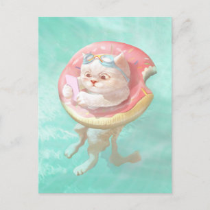 Kat op Donut Pool Float Aankondigingskaart
