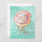 Kat op Donut Pool Float Aankondigingskaart (Voorkant / Achterkant)