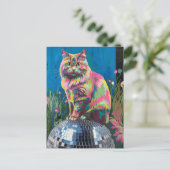 Kat op een discobal briefkaart (Staand voorkant)