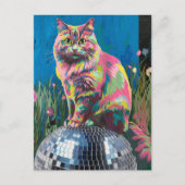 Kat op een discobal briefkaart (Voorkant)