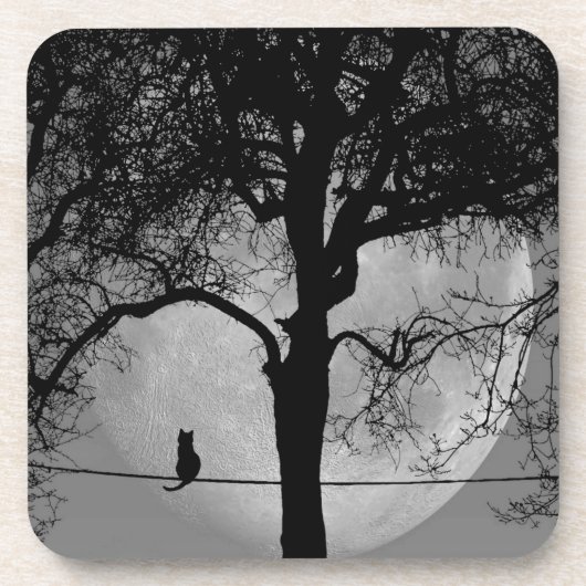 Kat op een draad Volle Maan Bier Onderzetter (Voorkant)