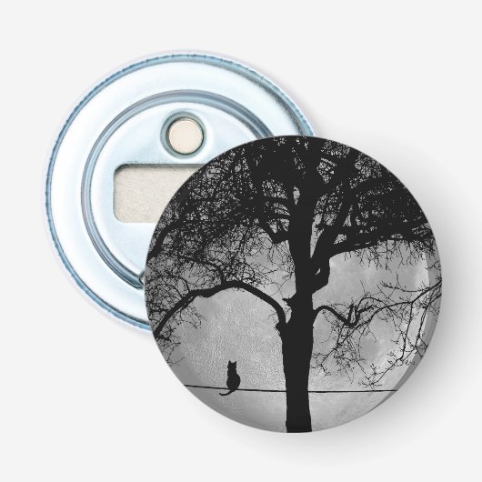 Kat op een draad Volle Maan Button Flesopener (Voorkant)