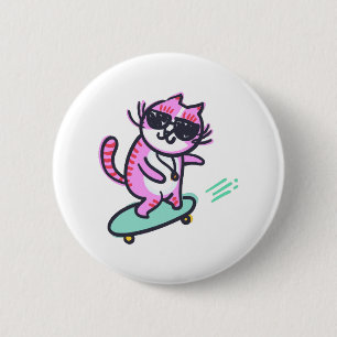 KAT OP EEN SKATEBOARD RONDE BUTTON 5,7 CM