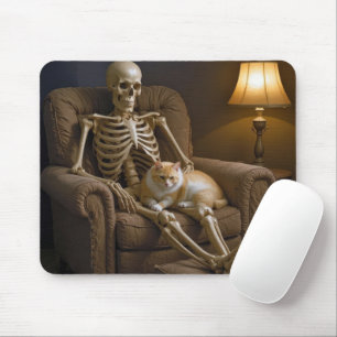 Kat op een skeletknie muismat