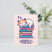 Kat op een Stack of Books Cute Personalized Litera Briefkaart (Staand voorkant)