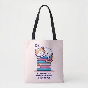 Kat op een Stack of Books Cute Personalized Litera Draagtas
