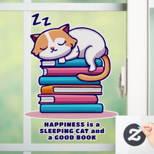 Kat op een Stack of Books Cute Personalized Litera Raamsticker (Huis)