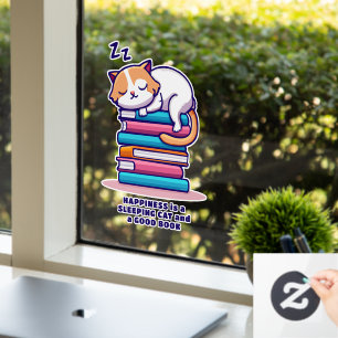 Kat op een Stack of Books Cute Personalized Litera Raamsticker