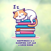 Kat op een Stack of Books Cute Personalized Litera Raamsticker (Vel 3)