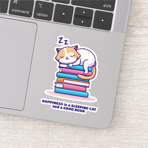 Kat op een Stack of Books Cute Personalized Litera Sticker