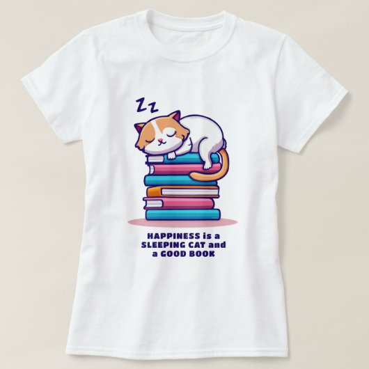 Kat op een Stack of Books Cute Personalized Litera T-shirt (Design voorkant)