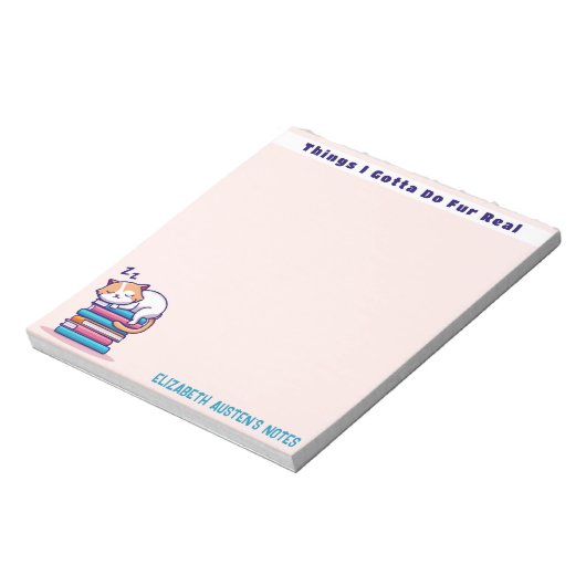 Kat op een Stack of Books Cute Personalized Reader Notitieblok (Gedraaid)