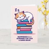 Kat op een stapel boeken Mooie gepersonaliseerde l Kaart (Gele Bloem)