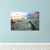 Kat op een strand canvas afdruk (Insitu (Houten vloer))