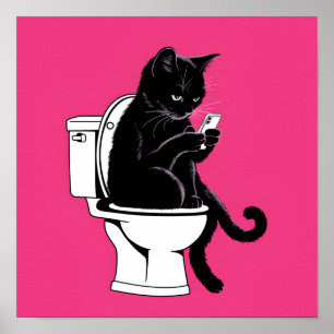 Kat op een toilet zitten poster