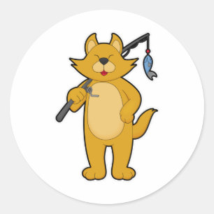 Kat op Gevist met Geviste staaf en vis Ronde Sticker