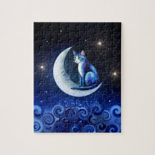 Kat op Halve Maan blauwe Kat 773 Legpuzzel