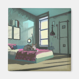 Kat op het bed magneet