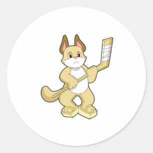 Kat op IJshockey met ijshockeystick Ronde Sticker