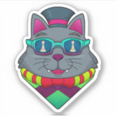 Kat op kaasschaap met schaafkop sticker (Voorkant)