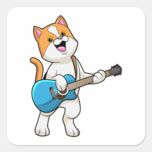 Kat op muziek met gitaar vierkante sticker