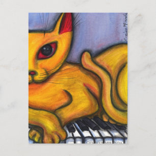 Kat op piano briefkaart
