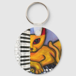 Kat op pianotoetsenbord sleutelhanger