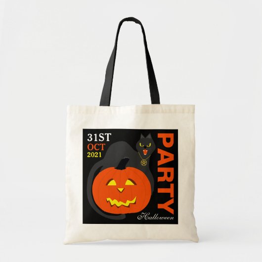 Kat op pompoen, Halloween Tote Bag (Voorkant)