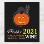Kat op pompoen, Halloween Wijn Etiket (Enkel label)