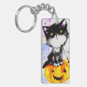 kat op pompoen sleutelhanger (Voorkant Links)