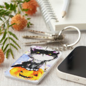 kat op pompoen sleutelhanger (Voorkant Rechts)