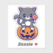 Kat op pompoen Sticker (Vel)